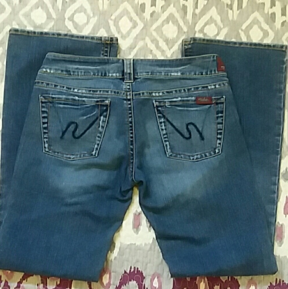 Silver Jeans, Med/dark wash, boot cut 31"leng, EUC
